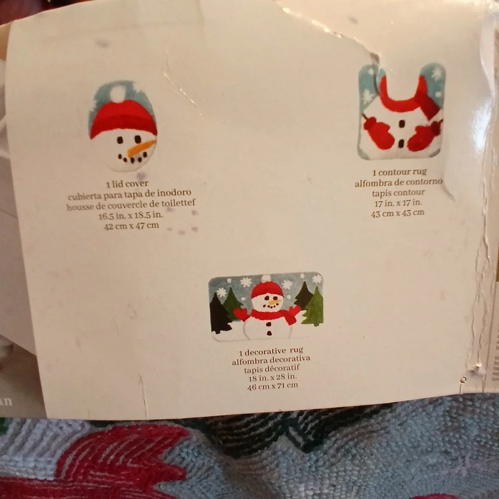 Christmas Snowman 3 Piece Bathroom Floor Mat Set Red Hat Snowflake